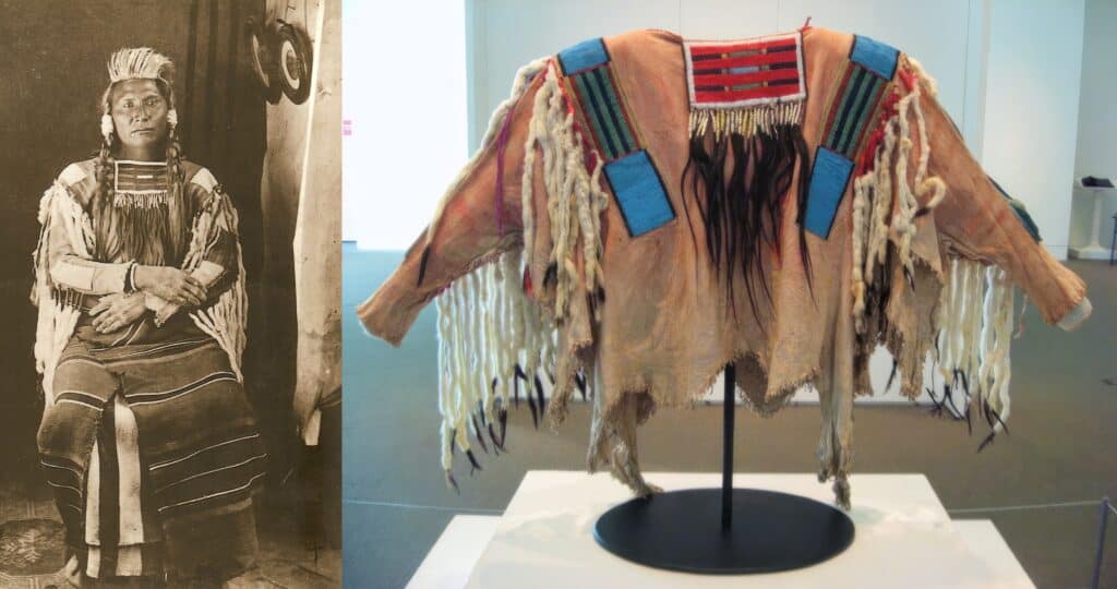 Náčelník Joseph z kmene Nez Perce a jeho transmontánní válečná halena.