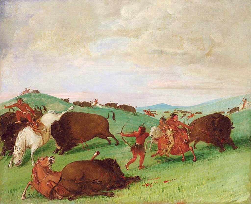 Lov bizonů na obraze Georga Catlina ze 30. let 19. století.