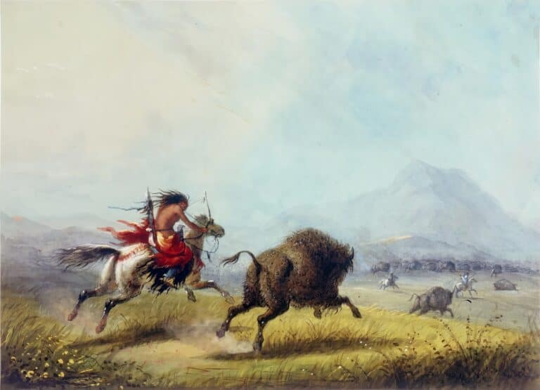 Lov bizonů na obraze Alfreda Jacoba Millera.