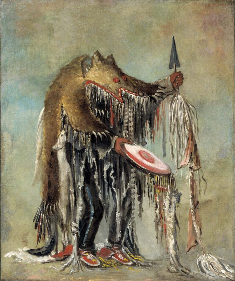 Medvědí šaman na obraze George Catlina.