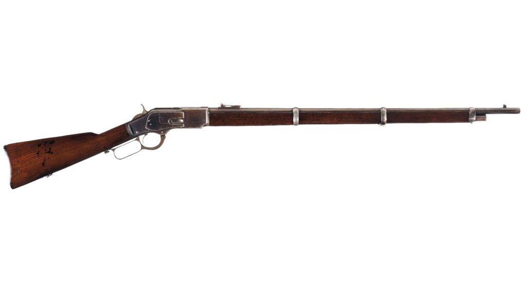 Winchester 1873 ve variantě mušketa s 27 palcovou kulatou hlavní.