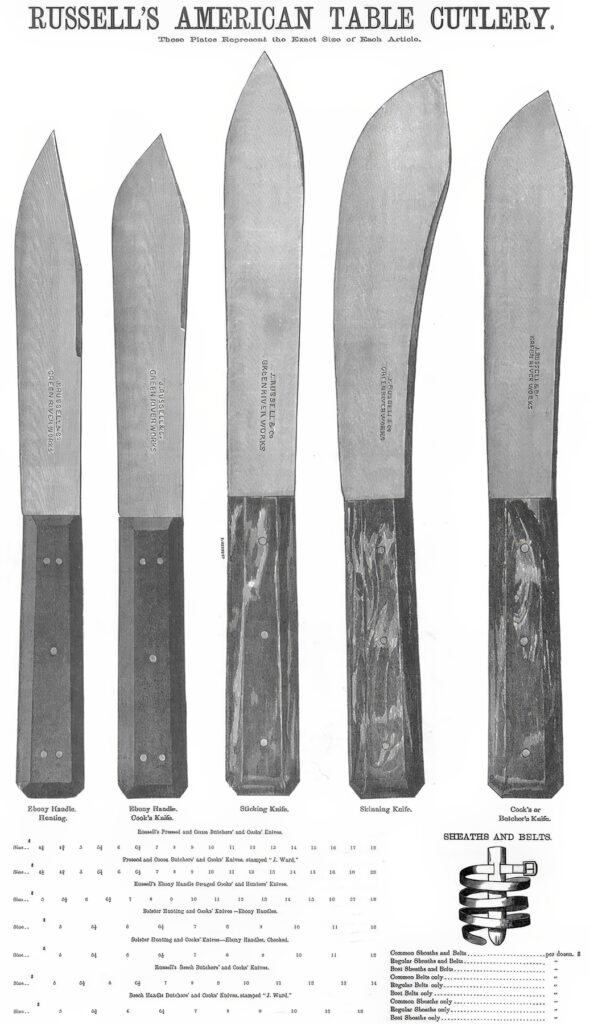 Katalog řeznických nožů značky Green River z roku 1865.