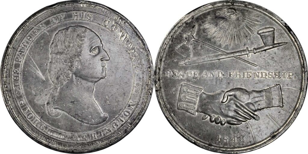 Washingtonova mírová medaile z roku 1843.