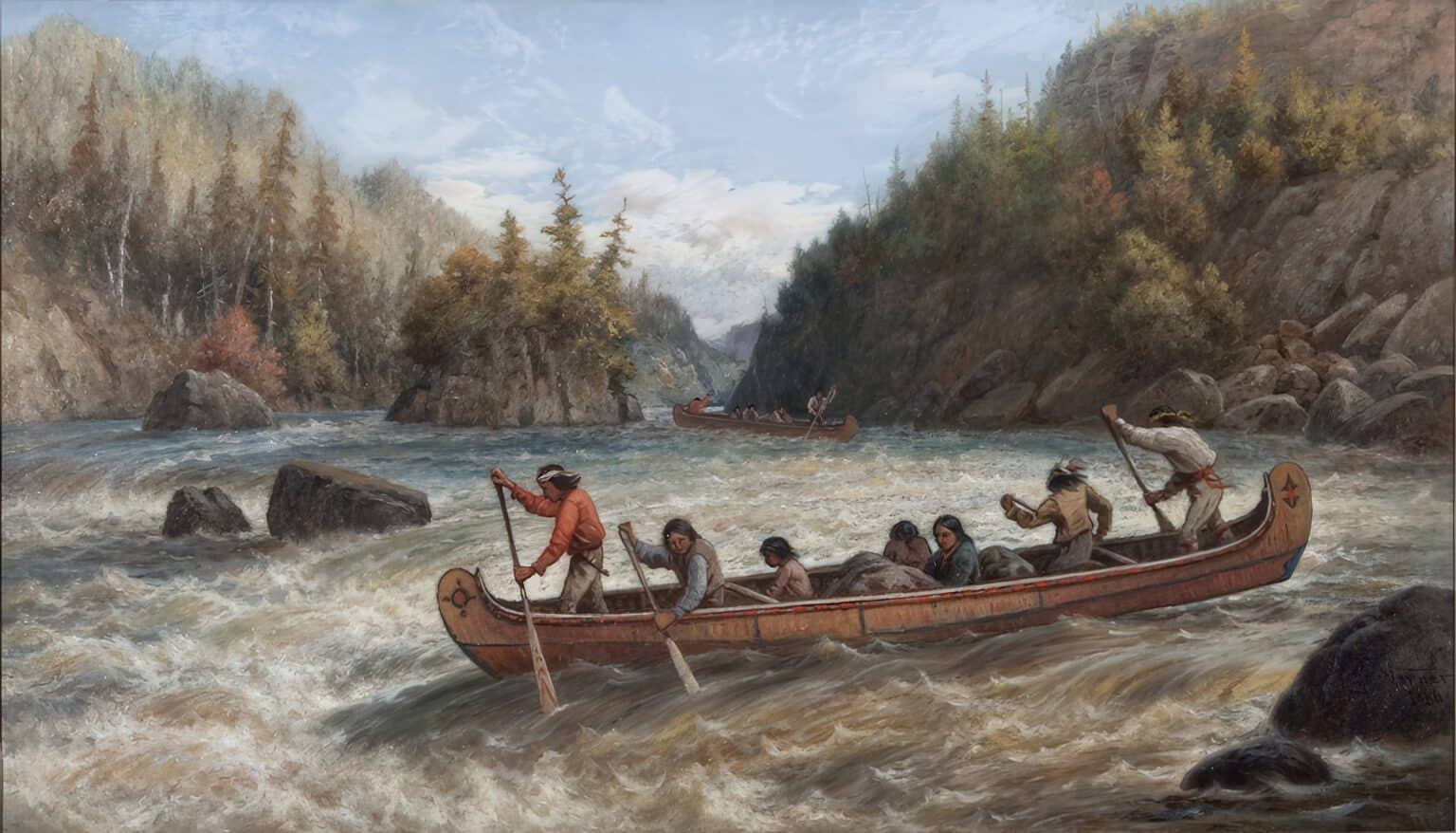 Coureurs de bois na dobovém vyobrazení.